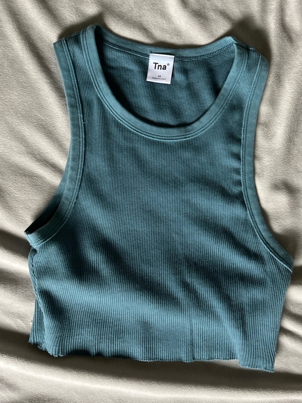 TNA Ribbed Cropped Tank Top in Teal Blue